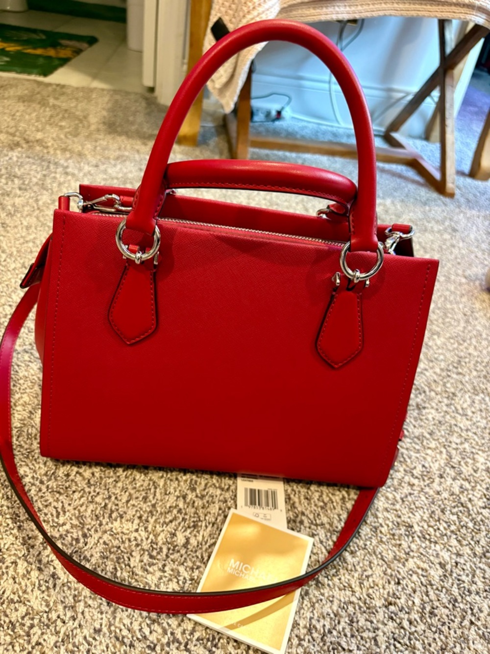 Michael Kors Red Saffiano Satchel with Top Handles and Strap NWT - Picture 6 of 8